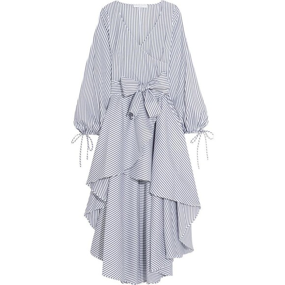 Caroline Constas Lena Striped Wrap Poplin Dress High Low No Sash - Picture 1 of 16
